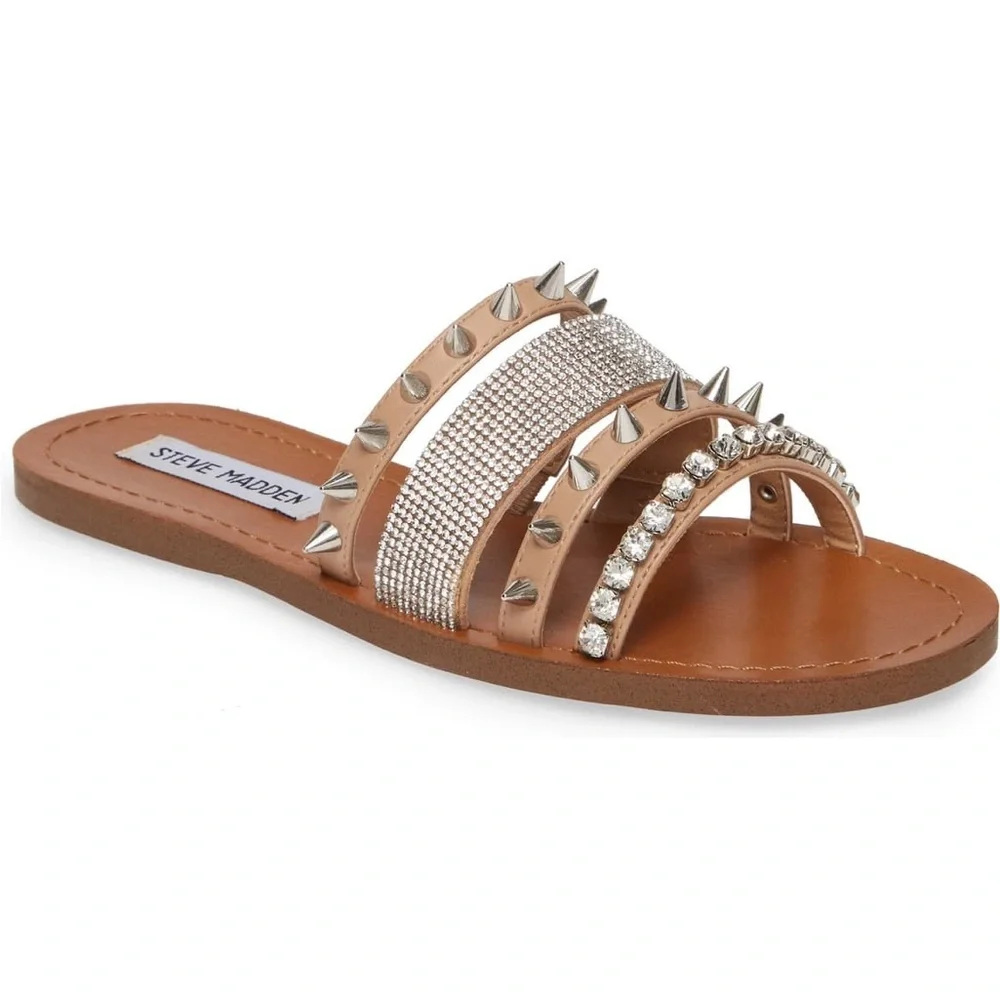 NEW- Steve Madden Brown Studded Rhinestone Sandals